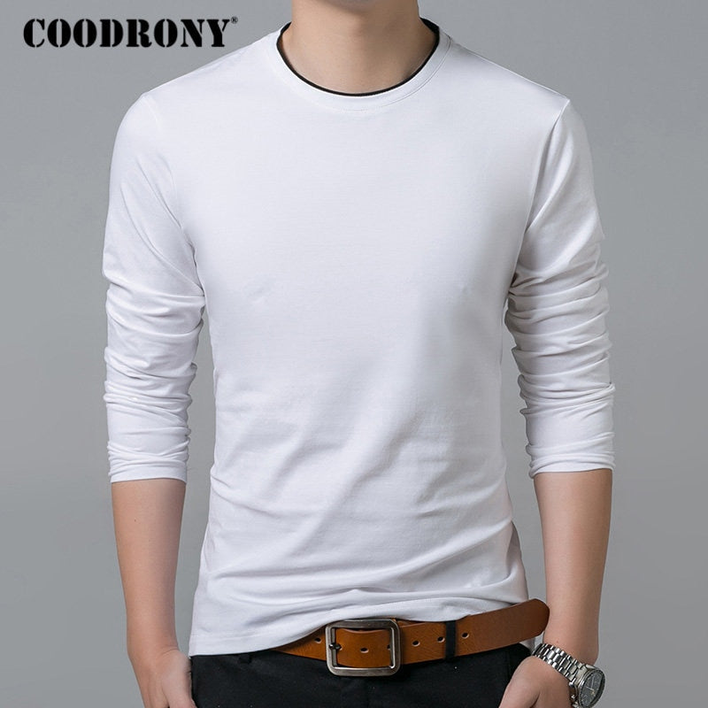 COODRONY, camiseta para hombre, otoño 2019, camiseta informal de manga larga que combina con todo, cuello redondo, ropa de marca para hombre, camisetas de algodón suave, Tops 8617