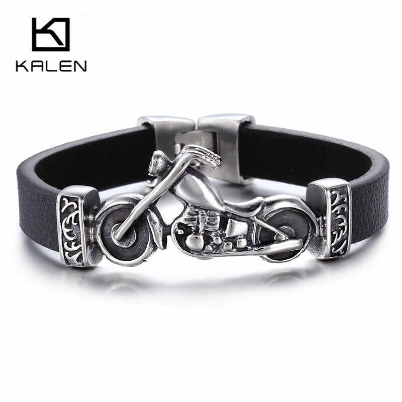 Kalen neue einzigartige männliche Schmuck Edelstahl Motorrad Charm Armband Rock Punk langlebige Lederarmbänder billig cooles Geschenk