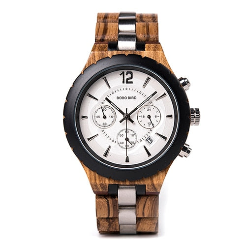 Reloj BOBO BIRD para hombre, relojes elegantes de lujo de madera, cronógrafo militar de cuarzo, gran regalo para hombre, reloj masculino W-R22