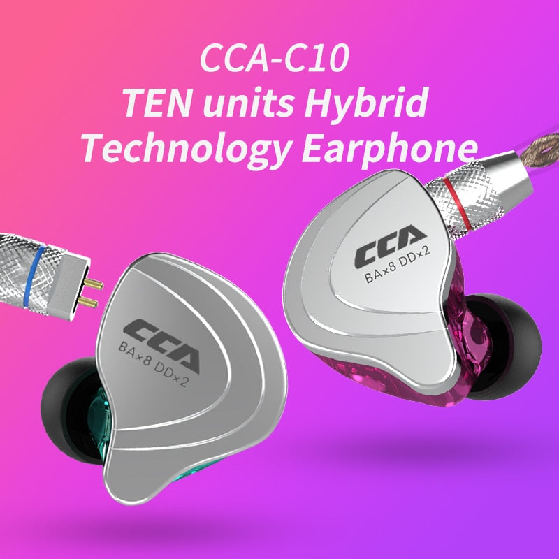 CCA C10 Auriculares 4BA + 1DD Tecnología híbrida HiFi In Ear Music DJ Gamer Auriculares deportivos Auriculares con monitor de cancelación activa de ruido