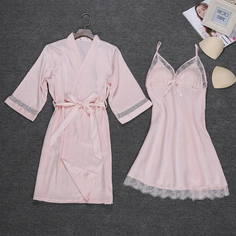 Sexy Womens Night Robe Strap Top Pajamas Suit Summer Two Piec Sleepwear Sets Casual Home Wear Nightwear Sleep Kimono Bath Gown