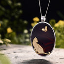 Lotus Fun Real 925 Sterling Silver Natural Agate Handmade Fine Jewelry Cat and Butterfly Pendant without Necklace for Women