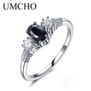 UMCHO Luxury Natural Black Spinel  Princess Diana Rings Genuine 925 Sterling Silver  Engagement Rings For Women Wedding Jewelry