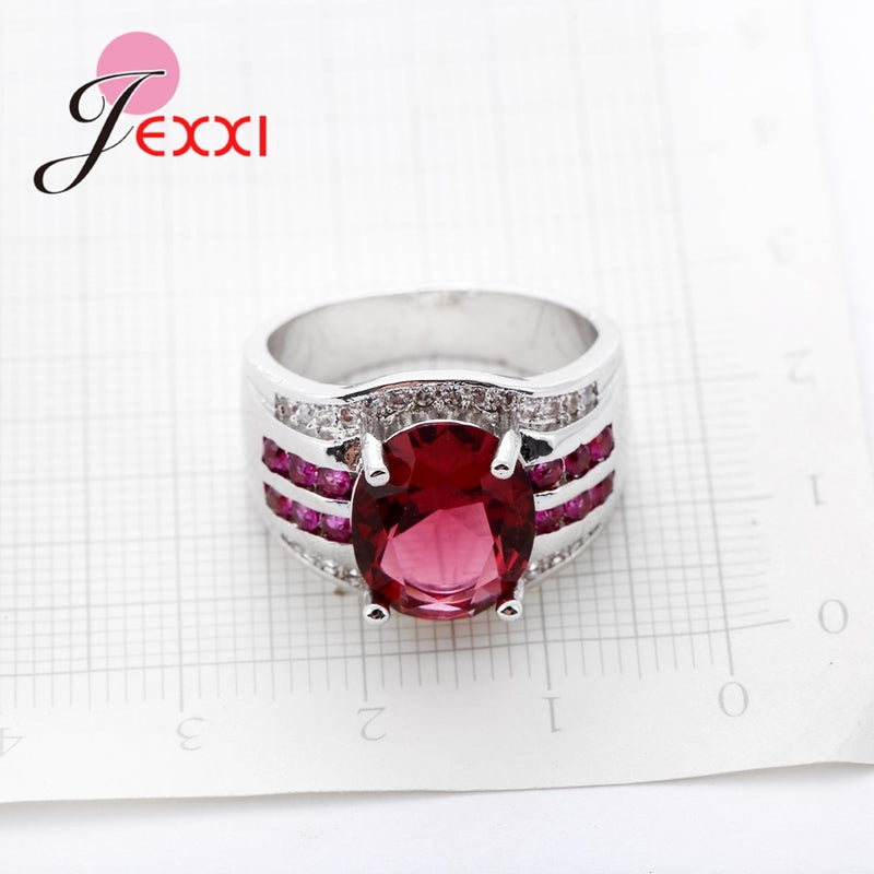 Klassische rote Kristallringe, die Verlobung aus reinem 925er Sterlingsilber heiraten, für Frauen, neuestes Stil-Accessoire