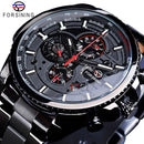 Forsining reloj automático para hombre banda de acero azul calendario 3 Sub Dial reloj de pulsera mecánico resistente al agua reloj Masculino Relogio Masculino