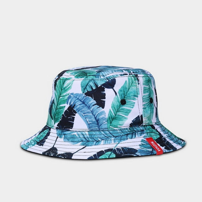 NUZADA Print Bucket Hat Sommerhüte für Frauen Fischerhut Baumwolle faltbar weibliche Sonnenschutzkappen doppelseitig kann getragen werden