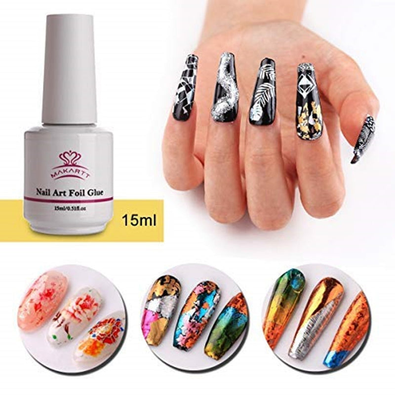 Makartt Nail Art Foil Glue Gel para pegatinas de papel de aluminio Nail Transfer Tips Manicure Art DIY 15ML 1 Botellas Lámpara de curado de uñas Requerido