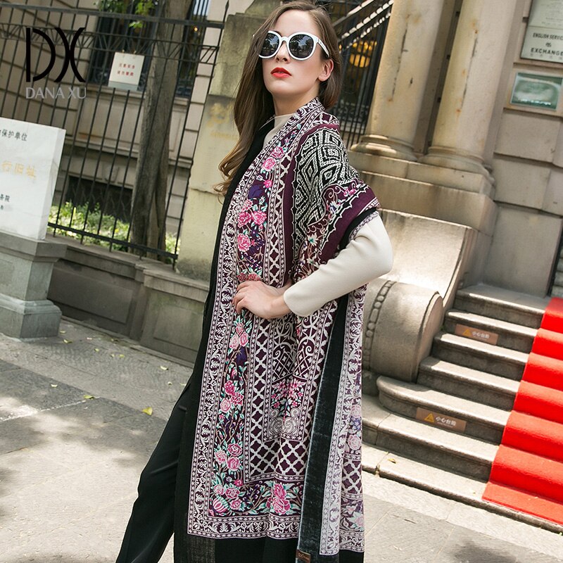 Mode Schals und Tücher Großer Schal Luxusmarke Wolle Wrap Muslimischen Hijab Poncho Plaid Decke Schal India Bandana 2017