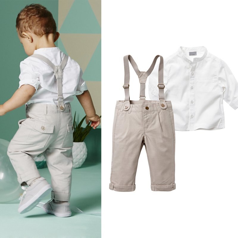Autumn Set Long Sleeve Tops + Long Suspender Trousers 5 Sizes Kids Boy Clothes New