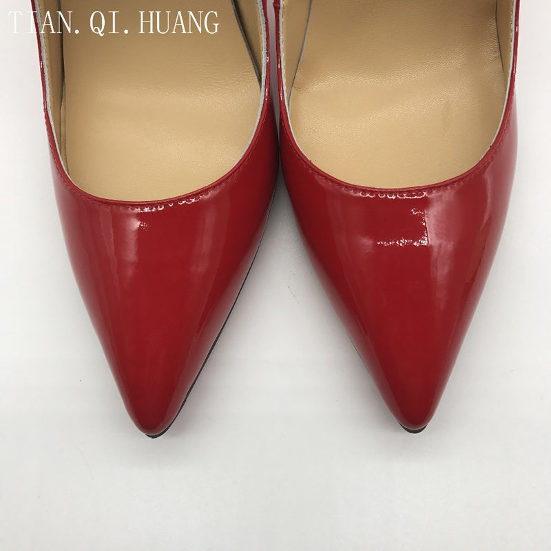 Zapatos de tacón rojo sexis para mujer, zapatos de ante de alta calidad, zapatos de charol para club nocturno de tacón alto