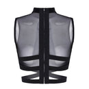 Ladies Womens Tanks Sheer Mesh See-through Transparent Zipper Back Elastic Strappy Criss Cross Crop Top Women&