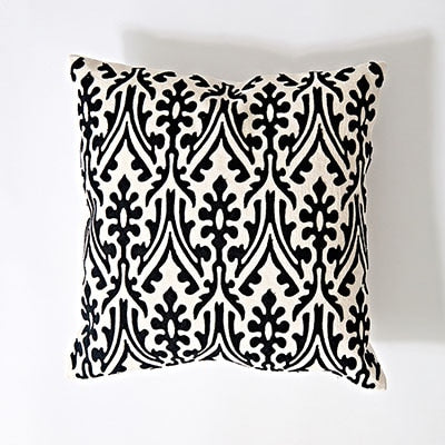 Home Decor Embroidered Cushion Cover Black White Abstract Geometric Canvas Cotton Square Embroidery Pillow Cover 45x45cm