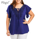 Plegie Large Size Lace Patchwork Shirt Womens Tops and Blouses Short Sleeve Big Size Blusas Femininas Blusas Mujer De Moda 2022