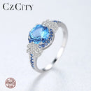 CZCITY Big Pure 925 Sterling Silber Saphir Edelstein Ringe für Damen Edlen Schmuck Luxus Verlobungs- &amp; Hochzeitsaccessoires Geschenke
