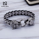 KALEN Punk Animal Wolf Charm Bracelets Men Stainless Steel Pulseira Masculina Leather Wristband Boho Jewelry