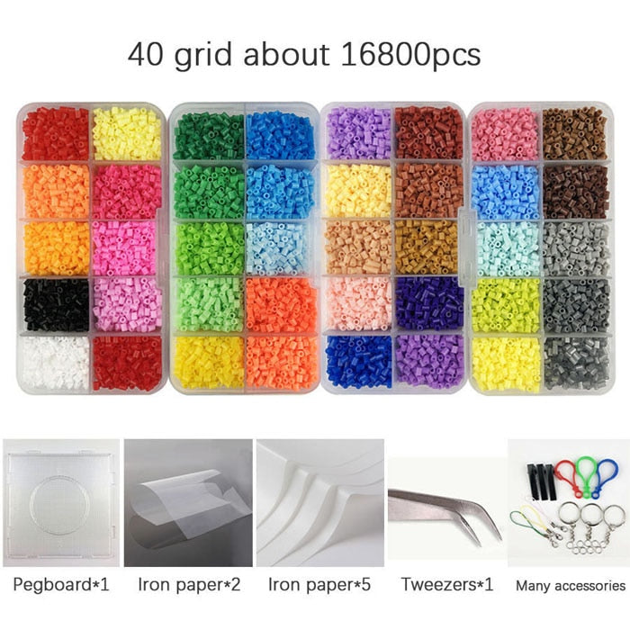 Mini Hama Beads de 2,6mm, kits de 80 colores, herramienta de cuentas perler PUPUKOU y plantilla, juguete educativo, rompecabezas de cuentas 3D para niños