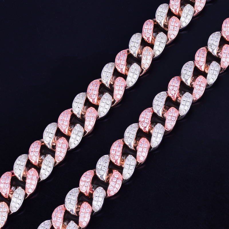 Bubble Letter 20mm Heavy Rose Color Zircon Miami Cuban Link Chain for Men Necklace Choker Hip Hop Jewelry Free Shipping Items