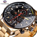 Forsining reloj automático para hombre banda de acero azul calendario 3 Sub Dial reloj de pulsera mecánico resistente al agua reloj Masculino Relogio Masculino