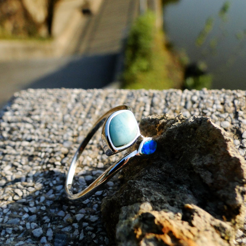 Fine Natural Larimar Rings Leaves Ring Larimar Women Rings Blue Opal Jewelry 925 Sterling Silver Jewelry Larimar Wedding Rings
