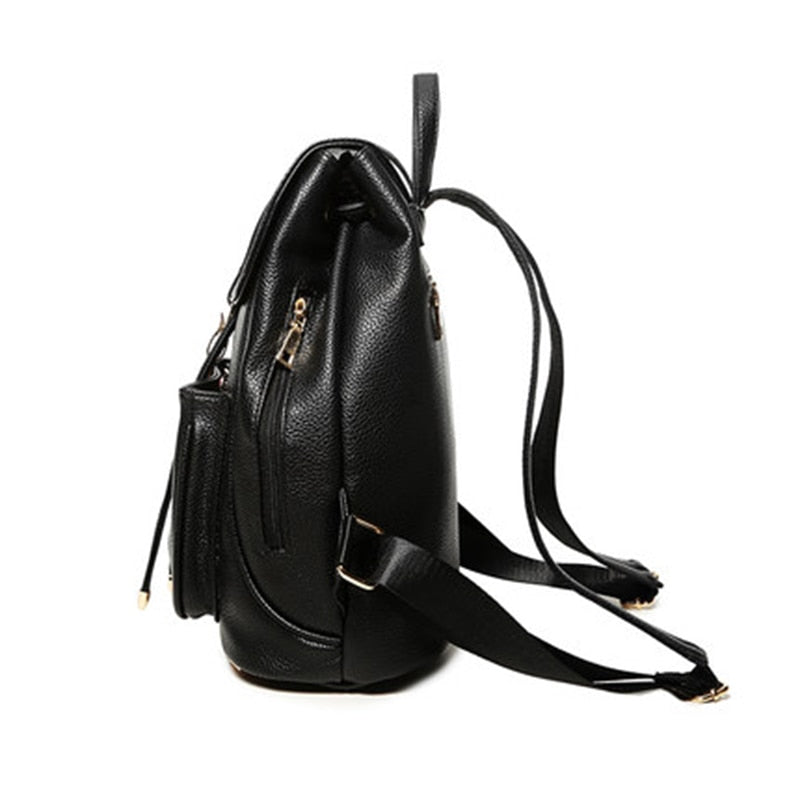 New Women Back Bag PU Leather Preppy Backpacks For Teenage Girls Lady School Bags Black Casual Backpack Female Mochila