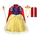 VOGUEON Girls Princess Snow White Costume Puff Sleeve Deluxe Prom Party Gown with Long Cloak Children Halloween Fancy Dress Up