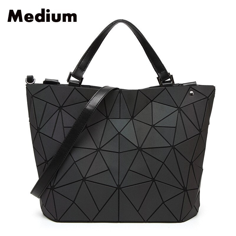 2022 Women Laser Geometry Bag Sequins Mirror Saser Plaid Folding Shoulder Bags Luminous Handbag Diamond Casual Tote Bucket Bag