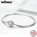WOSTU auténtica 100% Plata de Ley 925 lindo gato brillante CZ serpiente Strand cadena pulseras brazalete para mujer joyería de plata