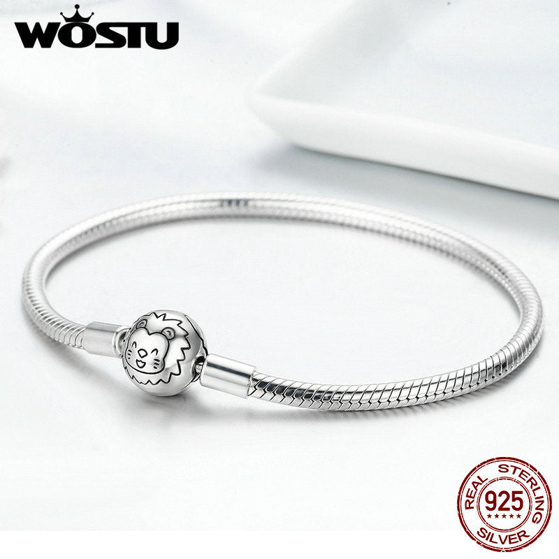 WOSTU auténtica 100% Plata de Ley 925 lindo gato brillante CZ serpiente Strand cadena pulseras brazalete para mujer joyería de plata