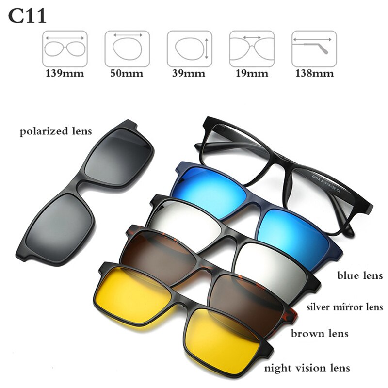 Fashion Optical Spectacle Frame Men Women With 5 Clip On Sunglasses Polarized Magnetic Glasses For Male Myopia Eyeglasses RS159