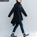DIMANAF Autumn Winter Pullover Women Clothing Warm Hoodies Sweatshirts Loose Cotton Knitted Thicken Tops Turtleneck Red Black