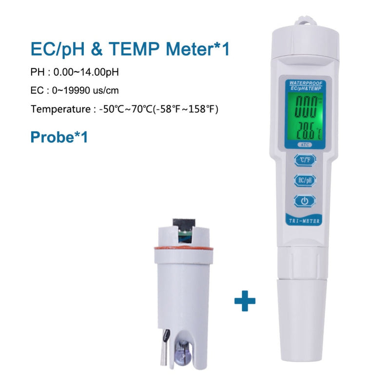 Three-in-one PH-983 EC/PH&TEM Water Quality Tester Pen Backlight Digital Ph Meter&Probe for Aquarium, Swimming Pool, Laboratory