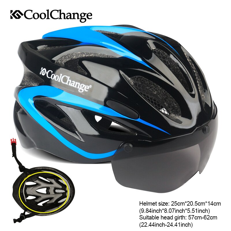 CoolChange Cycling Helmet Integrally-molded Ultralight MTB Bike Helmet With Glasses Insect Net Bicycle Casco Ciclismo 57-62 CM