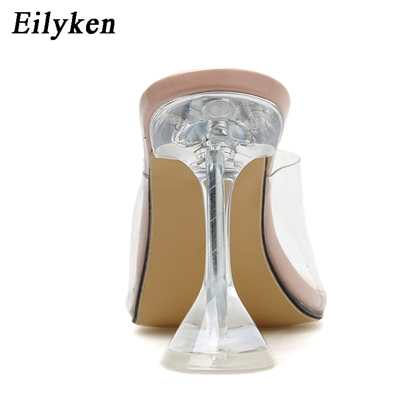 Eilyken Orange Silver PVC Jelly Transparent Perspex  Women Slippers Open Toe Sandals Fashion Clear High Heels Shoes Size 42