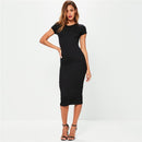 Knitted Cotton Long Autumn Dress Women Fashion O-Neck Short Sleeve Office Ladies Winter Dress Casual Pencil Vestidos Party Robe