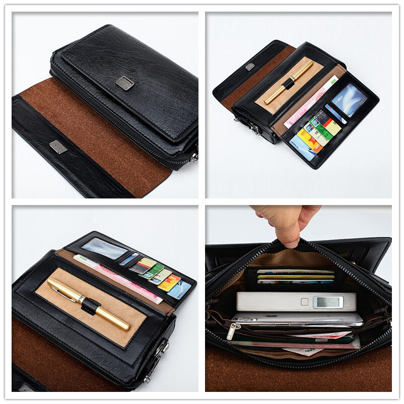 JEEP BULUO Famous Brand Men's Handbag Day Clutches Bags Luxury For Phone and Pen High Quality Spilt Leather Wallets Hand Bag