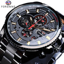 Forsining reloj automático para hombre banda de acero azul calendario 3 Sub Dial reloj de pulsera mecánico resistente al agua reloj Masculino Relogio Masculino