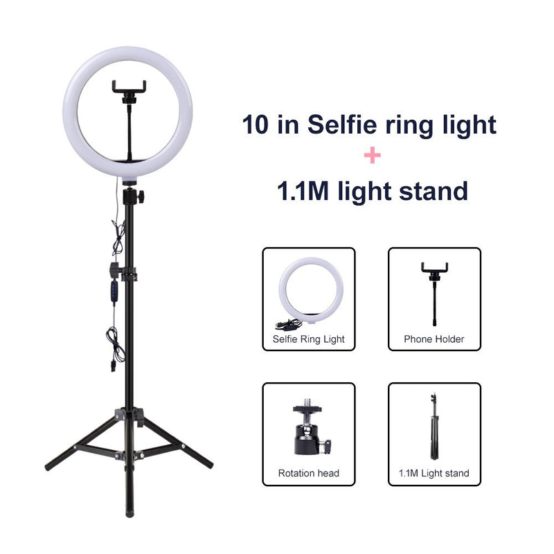 Videoleuchte Dimmbares LED-Selfie-Ringlicht USB-Ringlampe Fotolicht mit Telefonhalter 2M-Stativ für Make-up Youtube