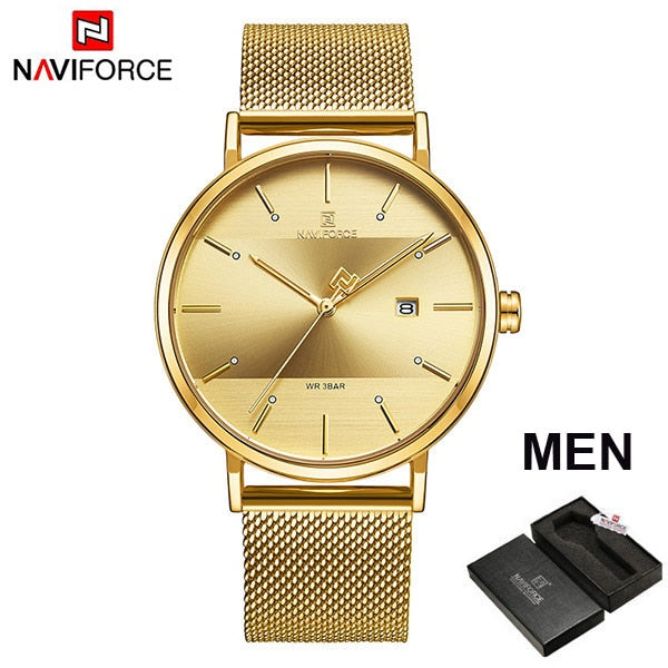 NAVIFORCE Couple Watch Luxury Quartz Mens Watch Women Simple Wristwatch Clock for Male Female Waterproof Lovers Gift Watch 2019