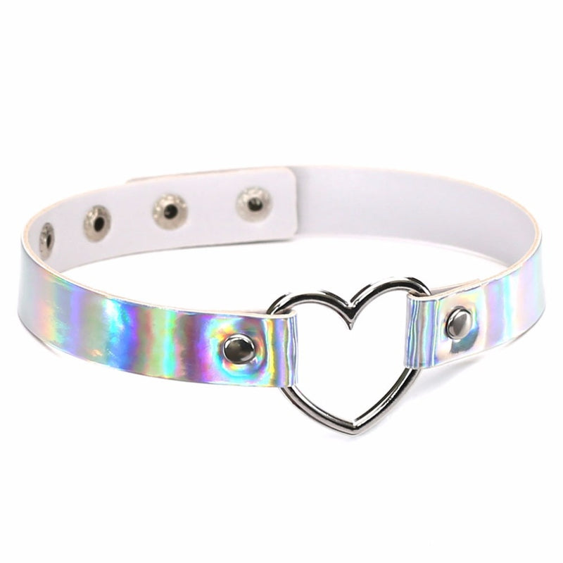 Harajuku holographic choker necklace heart Collar for women gothic choker fashion holo chocker female rave festivals Jewelry