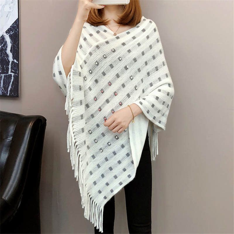 Autumn And Winter Knitted Tassels In The Long Section Of The Shawl New Loose Cape Coat Female Bat Shirt