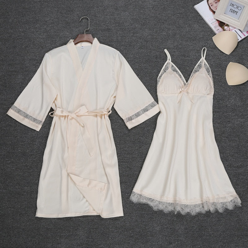 Sexy Womens Night Robe Strap Top Pajamas Suit Summer Two Piec Sleepwear Sets Casual Home Wear Nightwear Sleep Kimono Bath Gown
