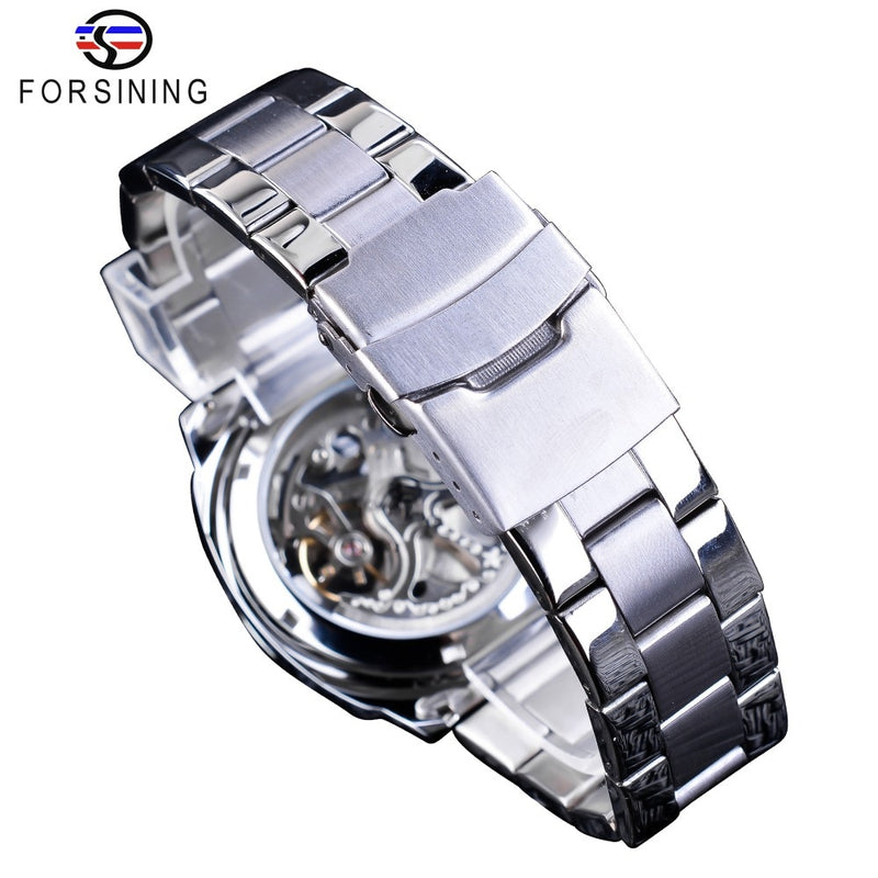 Forsining Silver Watches Folding Clasp with Safety Men&