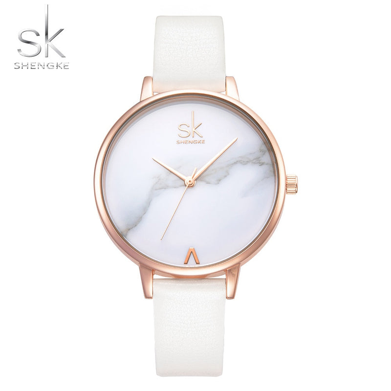 Relojes Shengke para mujer, reloj de pulsera de marca de lujo, reloj de cuero para mujer, reloj de cuarzo Ginebra a la moda para mujer, reloj femenino nuevo SK