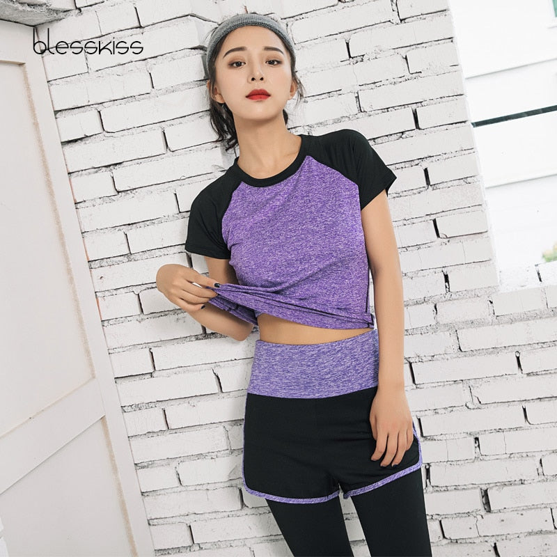 Camiseta deportiva BLESSKISS XXL para mujer, camiseta de Yoga para Fitness, camiseta de entrenamiento de manga corta para mujer, camiseta de neón para correr de talla grande