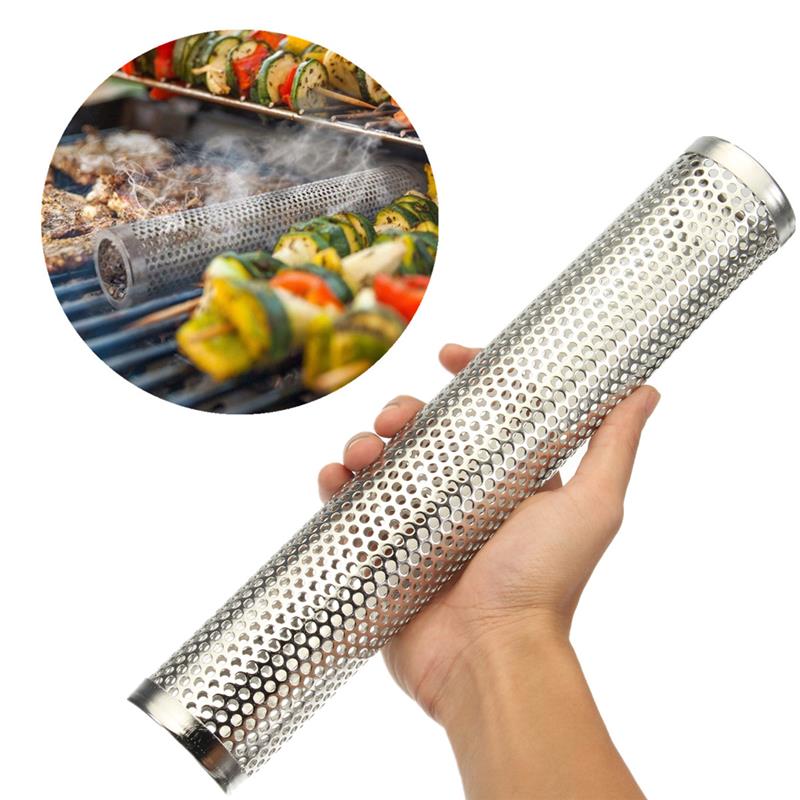 Round BBQ Grill Hot Cold Smoking Mesh Tube Smoke Generator Stainless Steel Smoker Wood Pellet Kitchen Outdoors Barbecue Supplies