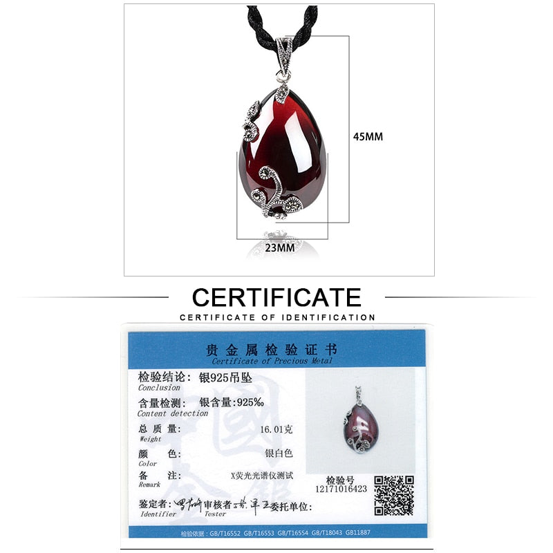 JIASHUNTAI Retro Red Garnet Gemstone 925 Silver Sterling Pendant Necklace Female Silver Jewelry For Women Flower Design