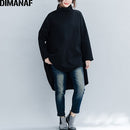 DIMANAF Autumn Winter Pullover Women Clothing Warm Hoodies Sweatshirts Loose Cotton Knitted Thicken Tops Turtleneck Red Black
