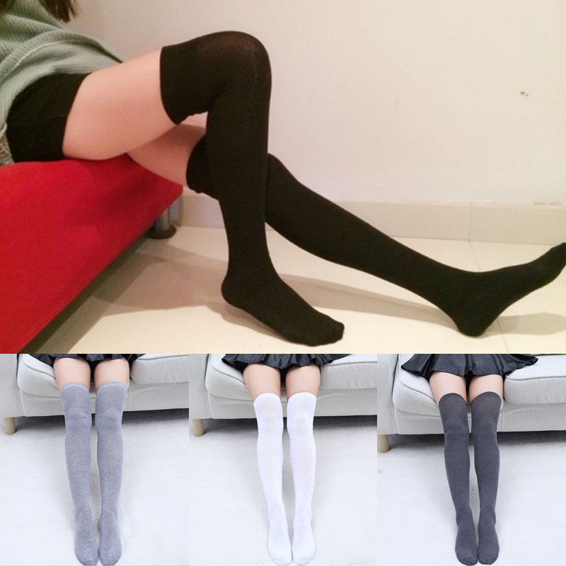 Calcetines de mujer, Medias cálidas hasta el muslo por encima de la rodilla, Medias largas de algodón, Medias Sexy, Medias