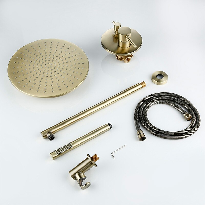 8/10/12-Zoll-Brausegarnitur aus massivem Messing, Badezimmer, runder Kopf, Wasserhahn, Luxus, Gold, Handbrause, Umsteller, Mischer, goldenes Handbrause-Set