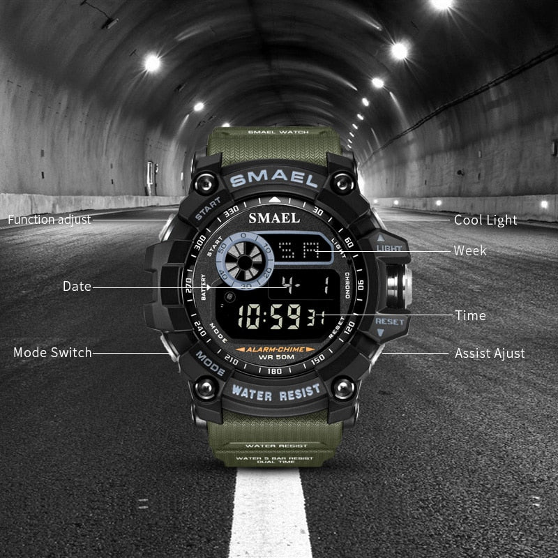 Relojes digitales militares SMAEL para hombre, reloj resistente al agua con alarma, reloj de pulsera deportivo con luz trasera LED, reloj de cuenta atrás cronógrafo para hombre 8010